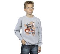 Disney Boy's Lilo & Stitch Ohana Orange Hibiscus Sweatshirt in Grey | Size: 5-6 Years Disney Grey 5-6 Years