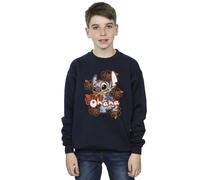 Disney Boy's Lilo & Stitch Ohana Orange Hibiscus Sweatshirt in Navy | Size: 5-6 Years Disney Navy 5-6 Years