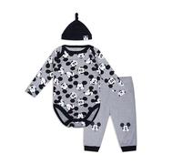 Disney Boy's Mickey Mouse Long Sleeve Creeper, Cap and Jogger Pant Set, Grey, Size 9M
