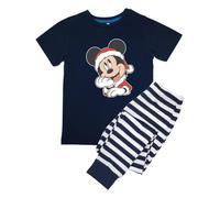 Disney Boy's Mickey Mouse Santa Hat Stripes Short-Sleeved Long Pyjama Set in Navy | Size: 5-6 Years Disney Navy 5-6 Years