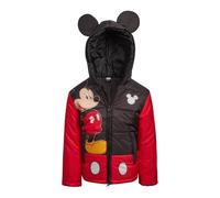 Disney Boys Puffer Jacket - Cozy Full Zip Hooded Mickey Mouse, Cars and Buzz Lightyear Jackets for Boys (Sizes: 2T-7), Mickey Red/Black, 4 Years