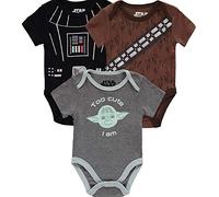 Disney Boys' Star Wars Infant Short Sleeve Onesie Bodysuits Baby Costumes Multi Pack, 3PK Grey-Brown-Black, 3-6 Months