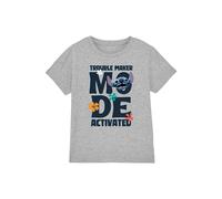 Disney Boy's Stitch Trouble Maker Mode Kids T-Shirt, Heather Grey | Size: 7-8 Years Disney Grey 7-8 Years