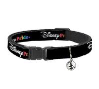 Disney Breakaway Cat Collar With Bell, Plastic Clip, Easy Adjustable, Disney Pride Signature Logo Black White Rainbow, 8.5 to 12 Inches 0.5 Inch Wide