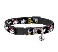 Disney Breakaway Cat Collar With Bell, Plastic Clip, Easy Adjustable, Disney The Sensational Six Smiling Faces Black, 8.5 to 12 Inches 0.5 Inch Wide