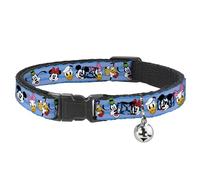 Disney Breakaway Cat Collar With Bell, Plastic Clip, Easy Adjustable, Disney The Sensational Six Smiling Faces Stripe Blues, 8.5 to 12 Inches 0.5 Inch Wide