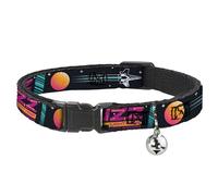 Disney Breakaway Cat Collar With Bell, Plastic Clip, Easy Adjustable, Lightyear Mission Patches Collage Black Multi Color, 8.5 to 12 Inches 0.5 Inch Wide