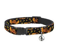 Disney Breakaway Cat Collar With Bell, Plastic Clip, Easy Adjustable, Lilo and Stitch Halloween Stitch Jack O Lantern Pumpkin Candy, 8.5 to 12 Inches 0.5 Inch Wide