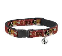 Disney Breakaway Cat Collar With Bell, Plastic Clip, Easy Adjustable, Mulan Gazebo Pose with Flowers and Script Red Golds, 8.5 to 12 Inches 0.5 Inch Wide