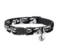 Disney Breakaway Cat Collar With Bell, Plastic Clip, Easy Adjustable, Nightmare Before Christmas Zero Expressions Black White, 8.5 to 12 Inches 0.5 Inch Wide