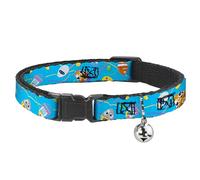 Disney Breakaway Cat Collar With Bell, Plastic Clip, Easy Adjustable, Pixar Holiday Collection Easter Egg Characters Scattered Blue, 8.5 to 12 Inches 0.5 Inch Wide