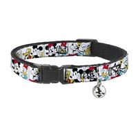 Disney Breakaway Cat Collar With Bell, Plastic Clip, Easy Adjustable, Sensational Six Buddy Pose Blocks White Multi Color, 8.5 to 12 Inches 0.5 Inch Wide