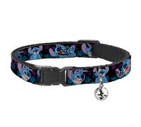 Disney Breakaway Cat Collar With Bell, Plastic Clip, Easy Adjustable, Stitch Expressions and Poses Tropical Black Purple Blue Fade, 8.5 to 12 Inches 0.5 Inch Wide