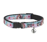 Disney Breakaway Cat Collar With Bell, Plastic Clip, Easy Adjustable, The Little Mermaid Ariel Sketch Pose Shells Kelp Blues Pinks, 8.5 to 12 Inches 0.5 Inch Wide