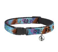 Disney Breakaway Cat Collar With Bell, Plastic Clip, Easy Adjustable, The Little Mermaid Live Action Ariel Under the Sea Poses Blue, 8.5 to 12 Inches 0.5 Inch Wide
