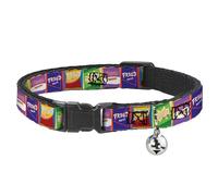 Disney Breakaway Cat Collar With Bell, Plastic Clip, Easy Adjustable, The Proud Family Proud Snacks Logo Blocks Multi Color, 8.5 to 12 Inches 0.5 Inch Wide