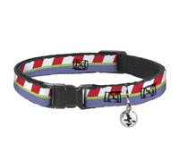 Disney Breakaway Cat Collar With Bell, Plastic Clip, Easy Adjustable, Toy Story Buzz Lightyear Space Ranger Stripe Red Green Purple, 8.5 to 12 Inches 0.5 Inch Wide
