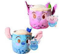 Disney Bubble Tea Super Soft Gift Quality Embroidered 8" 20cm Plush Characters - (Stitch & Angel)