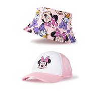 Disney Minnie Mouse Girls Pink Bucket Hat & Cap Set | Lightweight Breathable Character Print Accessories | Casual Sun Protection Merchandise for Kids