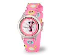 Disney By Ewatchfactory Kids Minnie Mouse Quartz Watch with White Dial Time Teacher Display and Pink Nylon Strap W000036