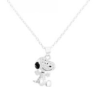 Peanuts 925 Sterling Silver Womens Girls Snoopy Stone Set Charm Pendant Necklace