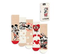 Disney Mickey Mouse & Minnie Mouse Calf Socks Set of 5 | Polkadot Design in Beige, Red, White | Everyday Wear for Women | Character Socks with 'I Love Hugs Merch - 4-8 UK