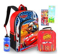 Disney Cars Backpack and Lunch Bag Set - Bundle with 16” Disney Cars Backpack, Lunch Box, Stickers, More | Lightning McQueen School Supplies for Kids