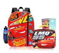 Disney Cars Backpack and Lunch Box for Boys - Bundle with 16'' Pixar Cars Backpack, Lunch Bag, Water Bottle, Stickers, More | Lightning McQueen School Bag for Kids Set