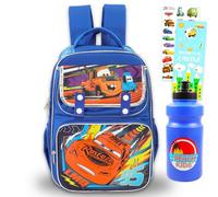 Disney Cars Backpack for Boys - Bundle with 15.5” PIxar Cars School Bag with Front Pockets, Water Bottle, Stickers, More | Lightning McQueen Backpack for Kids