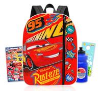 Disney Cars Backpack for Boys - Bundle with 16" Lightning McQueen School Bag Plus Water Bottle, Stickers, More | Disney Cars School Backpack for Kids