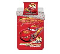 Disney Cars Bedlinen Set for Junior Bed | Duvet Cover 100x135 cm & Pillowcase 40x60 cm, 100% Cotton | Soft & Breathable Cot Bed Linen | Lightning McQueen Bedding Set for Toddlers