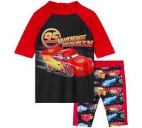 Disney Cars Boys Swimming Costume Set 2 Piece Swimwear Rash Guard Top and Swimming Trunks Comfy Swimsuit for Beach Pool Holiday Essentials (6-7 Years, Red/Black Cars)