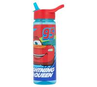 Disney Cars Lightening McQueen Water Bottle with Flip Up Straw, Blue, 600ml, BPA Free, Recyclable, for Ages 36+ Months (Cars Kachow)