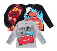 Disney Cars Lightning McQueen 3 Pack Long Sleeve T-Shirts for Little to Big Boys, Black/red/gray, 4T