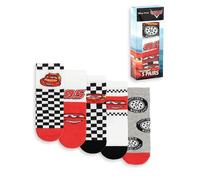 Disney Cars Lightning McQueen Boys Red, Black, White & Grey Calf Socks Set of 5 | Everyday Wear with Stripes & Checkered Pattern | Kids Character Socks Merch - 6-8.5 UK Child