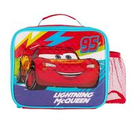 Disney Cars Lightning McQueen Insulated Lunch Bag with Wipe Clean Antibacterial Lining & Mesh Bottle Pocket, Red, for School & Travel