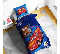 Disney Cars Lightning McQueen & Mater Single Duvet Cover Set | Reversible Kids Bedding with Race Track Design & Matching Pillowcases