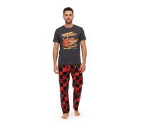 Disney Cars Lightning McQueen Mens Black and Red Short Sleeve Long Leg Pyjama Set | 'I am Speed' Graphic Sleepwear for Lounging | Movie-Themed Nightwear Merch - Small