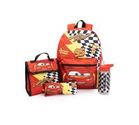 Disney Cars Lightning McQueen Red 4 Piece Backpack Set | Boys School Rucksack with Lunch Bag, Pencil Case & Water Bottle Merch