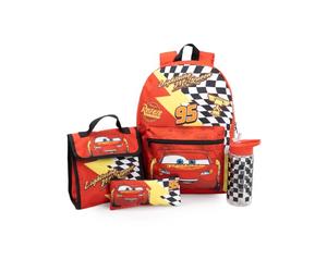 Disney Cars Lightning McQueen Red 4 Piece Backpack Set | Boys School Rucksack with Lunch Bag, Pencil Case & Water Bottle Merch