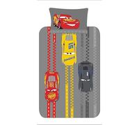 Disney Cars Lightning McQueen Single Duvet Cover Set - Reversible Grey Bedding for Kids - Official Pixar - Polycotton 52% Cotton 48% Polyester - UK Size (Single)