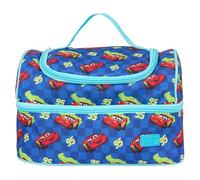 Disney Cars Lunch Bag with 2 Compartments, Blue and Red, Lightening McQueen Pattern, 600D Polyester, Insulated,Ideal for School & Work, with Name Tag & Carry Handle