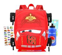 Disney Cars Mini Backpack for Kids - Bundle with 14” Lightning McQueen Backpack with Water Bottle, Stickers, More | 3D Lightning McQueen Travel Bag Set for Girls, Boys, Multicolor, Lightning McQueen