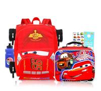 Disney Cars Mini Backpack with Lunch Box for Kids - Bundle with 14" Lightning McQueen School Bag, Lunch Bag, Water Bottle, Stickers, More | Disney Cars School Backpack with Lunchbox