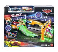 Disney Cars Night Racing Track Set: Two Configurations, Glow-in-the-Dark Mode, Criss-Cross Jump Action with Two Glow Racers