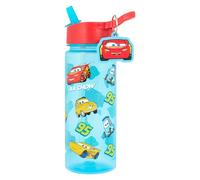 Disney Cars Water Bottle with Straw, Blue, 500ml, Polypropylene, Lightning McQueen Theme with Keyring Charm