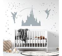 Disney Castle Girls Wall Art Sticker - Fairies Fairy Tinkerbell Stars [Silver]