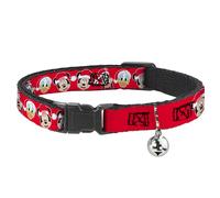Disney Cat Collar, Breakaway Collar with Bell, Christmas Holiday Disney Santa Hat Characters Snowflakes Red, 8.5 to 12 Inches 0.5 Inch Wide