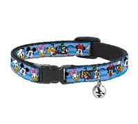 Disney Cat Collar, Breakaway Collar with Bell, Disney The Sensational Six Smiling Faces Stripe Blues, 8.5 to 12 Inches 0.5 Inch Wide