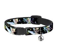 Disney Cat Collar, Breakaway Collar with Bell, Glowing Tinker Bell Butterflies Flowers Black Multi Neon, 8.5 to 12 Inches 0.5 Inch Wide